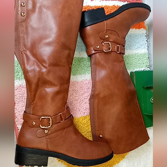 Women's Size 9 Knee High Boots Buckle Riding Boots Light Brown Festival Fashion - Picture 11 of 13